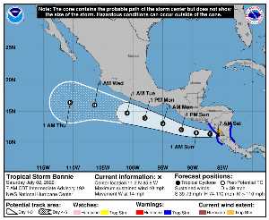 Tempête Bonnie : prévision du NHC sur Meteo Tropicale - Meteo des cyclones