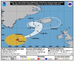 Cyclone post-tropical Sam : prévision du NHC sur Meteo Tropicale - Meteo des cyclones