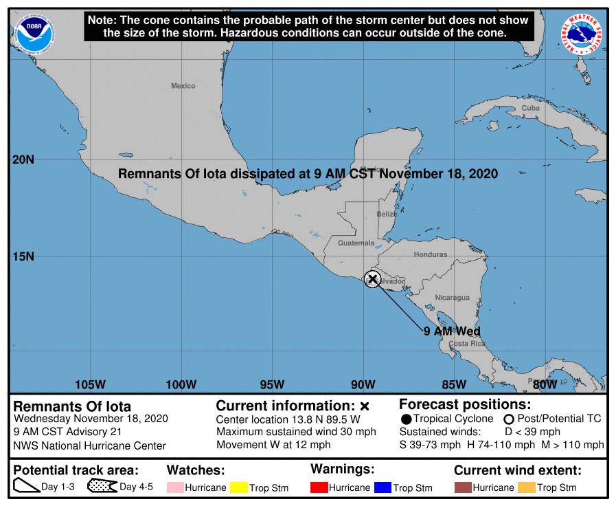 Détails du cyclone IOTA2020 sur l'Atlantique Météo Tropicale
