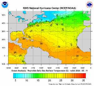 Tropical weather: Map of temperature anomalies in the Atlantic.