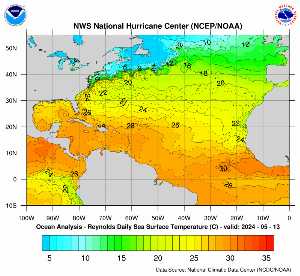 Météo tropicale : Carte des anomalies de température en Atlantique.