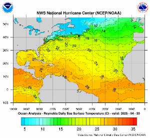 Météo tropicale : Carte des anomalies de température en Atlantique.
