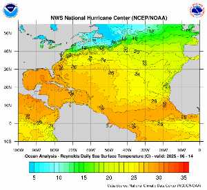 Météo tropicale : Carte des anomalies de température en Atlantique.