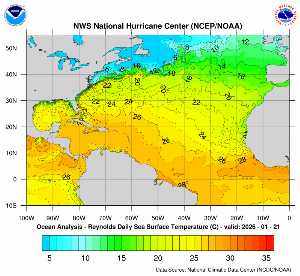 Météo tropicale : Carte des anomalies de température en Atlantique.