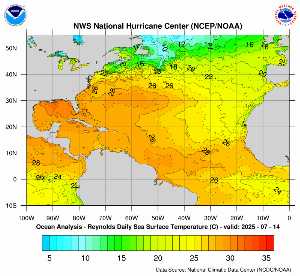 Météo tropicale : Carte des anomalies de température en Atlantique.
