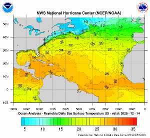 Météo tropicale : Carte des anomalies de température en Atlantique.