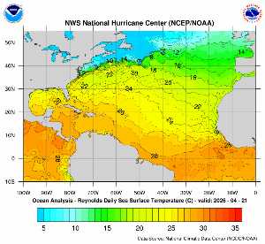 Météo tropicale : Carte des anomalies de température en Atlantique.