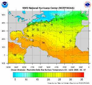 Météo tropicale : Carte des anomalies de température en Atlantique.