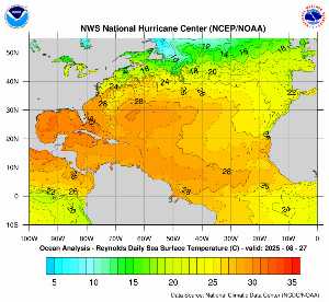 Météo tropicale : Carte des anomalies de température en Atlantique.