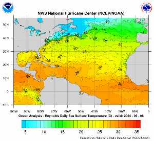 Tropical weather: Map of temperature anomalies in the Atlantic.