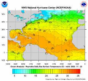 Météo tropicale : Carte des anomalies de température en Atlantique.