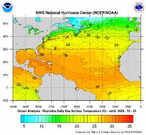 Météo tropicale : Carte des anomalies de température en Atlantique.