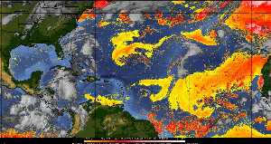 Tropical weather: Dry air and density of dust in the air.