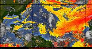 Tropical weather: Dry air and density of dust in the air.