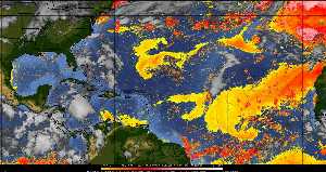 Météo tropicale : Air sec et densité de poussière dans l'air.