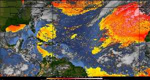 Météo tropicale : Air sec et densité de poussière dans l'air.