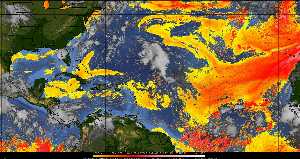 Météo tropicale : Air sec et densité de poussière dans l'air.