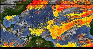 Météo tropicale : Air sec et densité de poussière dans l'air.