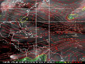 Météo tropicale : Carte des vents de cisaillement.