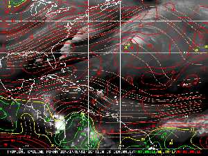 Météo tropicale : Carte des vents de cisaillement.