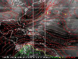 Météo tropicale : Carte des vents de cisaillement.