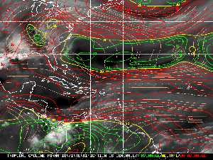 Météo tropicale : Carte des vents de cisaillement.