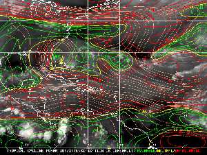 Météo tropicale : Carte des vents de cisaillement.