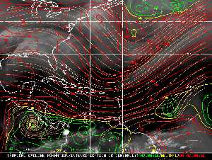 Météo tropicale : Carte des vents de cisaillement.