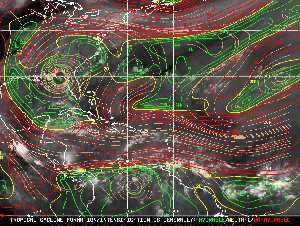 Météo tropicale : Carte des vents de cisaillement.