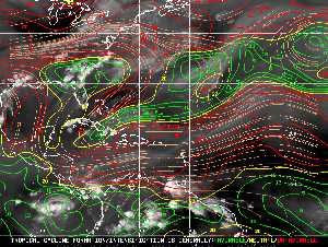Météo tropicale : Carte des vents de cisaillement.