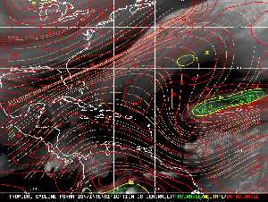 Météo tropicale : Carte des vents de cisaillement.