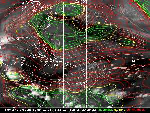 Météo tropicale : Carte des vents de cisaillement.