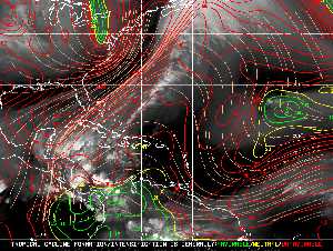 Météo tropicale : Carte des vents de cisaillement.