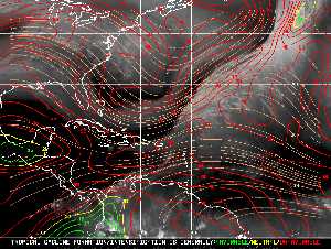 Météo tropicale : Carte des vents de cisaillement.