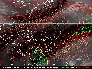 Météo tropicale : Carte des vents de cisaillement.