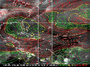 Météo tropicale : Carte des vents de cisaillement.