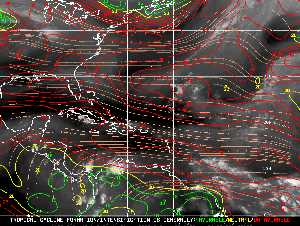 Météo tropicale : Carte des vents de cisaillement.
