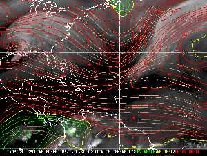 Météo tropicale : Carte des vents de cisaillement.