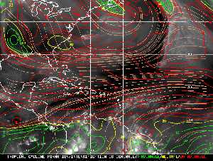 Météo tropicale : Carte des vents de cisaillement.