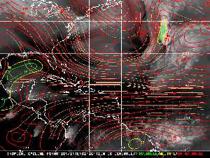 Météo tropicale : Carte des vents de cisaillement.