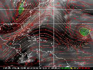 Météo tropicale : Carte des vents de cisaillement.