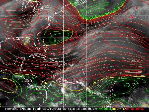 Météo tropicale : Carte des vents de cisaillement.