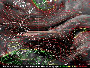 Météo tropicale : Carte des vents de cisaillement.