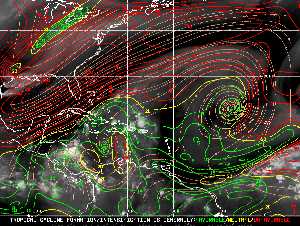 Météo tropicale : Carte des vents de cisaillement.