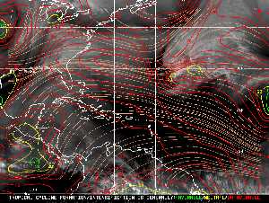 Météo tropicale : Carte des vents de cisaillement.
