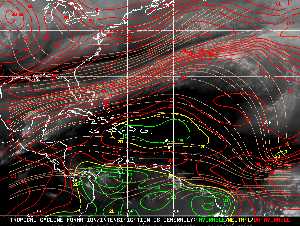 Météo tropicale : Carte des vents de cisaillement.