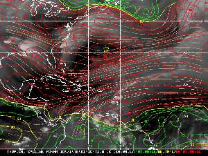 Météo tropicale : Carte des vents de cisaillement.