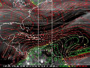 Météo tropicale : Carte des vents de cisaillement.