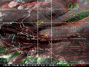 Météo tropicale : Carte des vents de cisaillement.