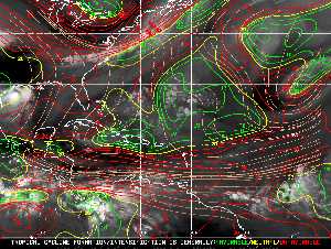 Météo tropicale : Carte des vents de cisaillement.